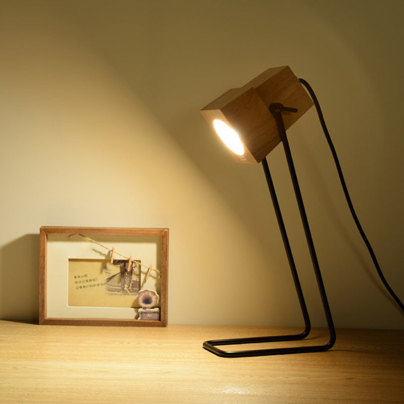 Modern Wood Bell Shape Task Lamp - Beige Reading Book Light With Black Slim Arm