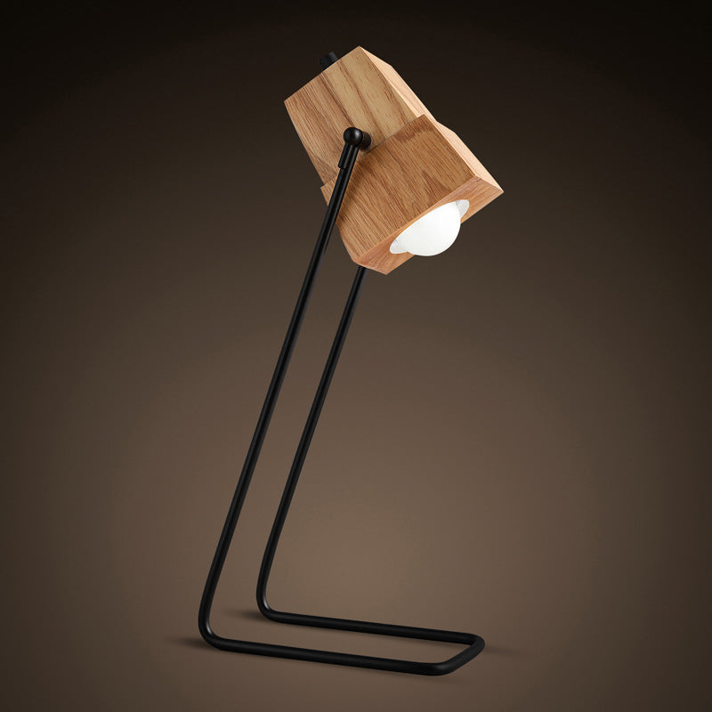 Modern Wood Bell Shape Task Lamp - Beige Reading Book Light With Black Slim Arm