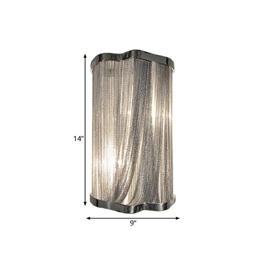 Contemporary Tassels Aluminum Flush Wall Sconce - 1-Light Silver Finish Mounted Light