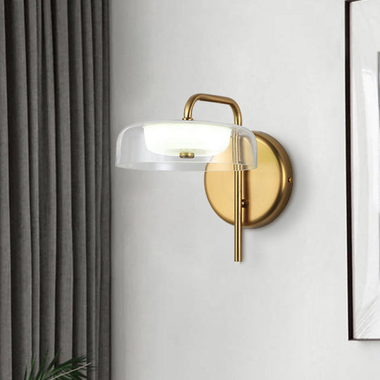 Post-Modern Gold Led Bedside Wall Sconce With Clear Glass Shade