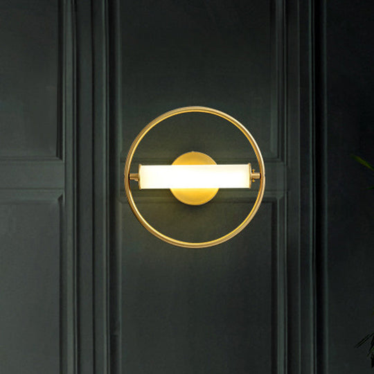 Modern Metallic Led Wall Sconce Lamp With Opal Glass Shade - Ring Bedside Fixture In Brass