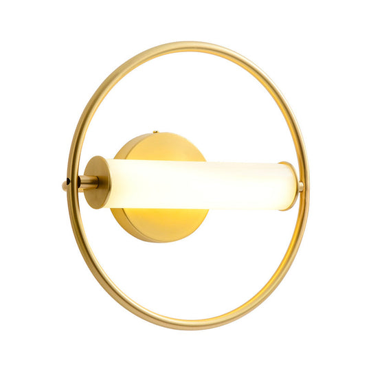 Modern Metallic Led Wall Sconce Lamp With Opal Glass Shade - Ring Bedside Fixture In Brass