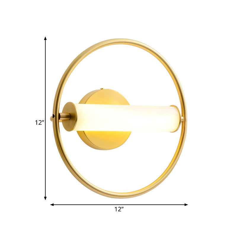 Modern Metallic Led Wall Sconce Lamp With Opal Glass Shade - Ring Bedside Fixture In Brass