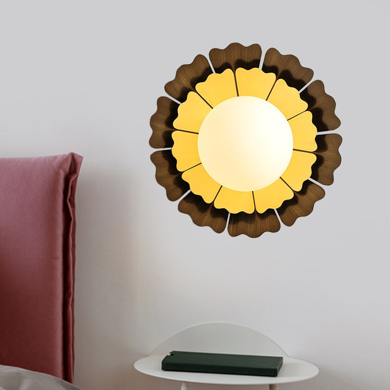 Modern Frosted Glass Wall Sconce With Led Lighting - Orb White 1-Head Design Yellow/Brown Finish