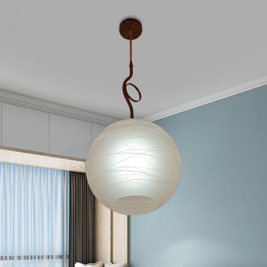 Modern White Glass Hanging Light Kit - Global 1 Bulb Pendant Lamp For Bedroom Ceiling