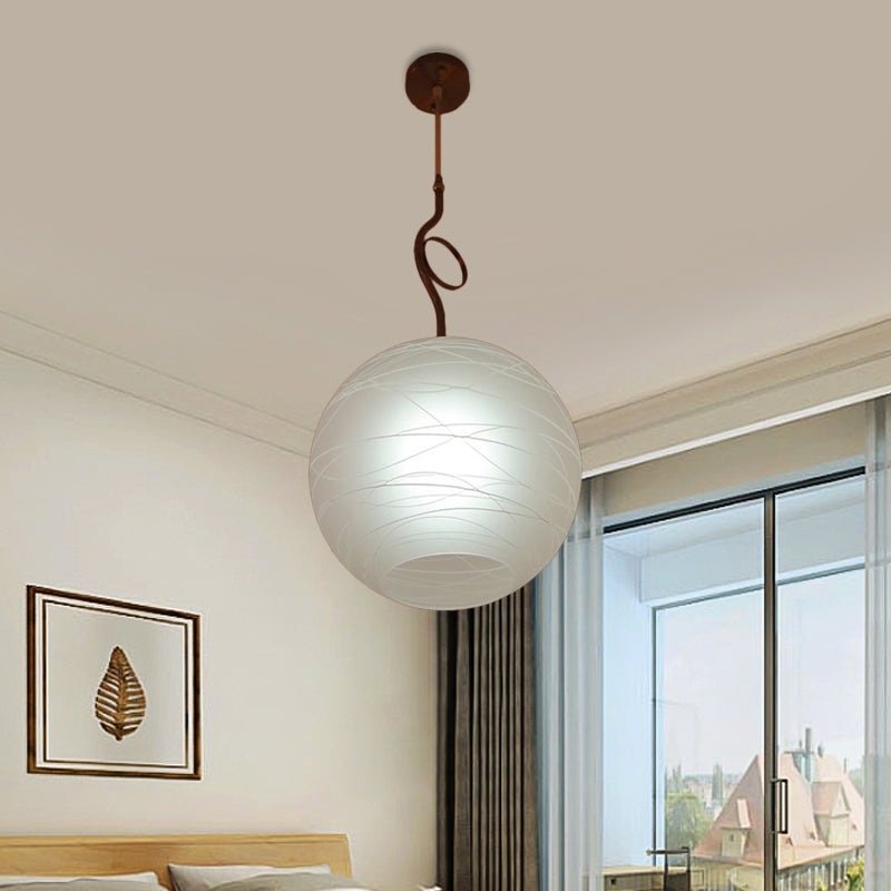 White Glass Ceiling Pendant Lamp - Modern Global Hanging Light Kit with 1 Bulb for Bedroom