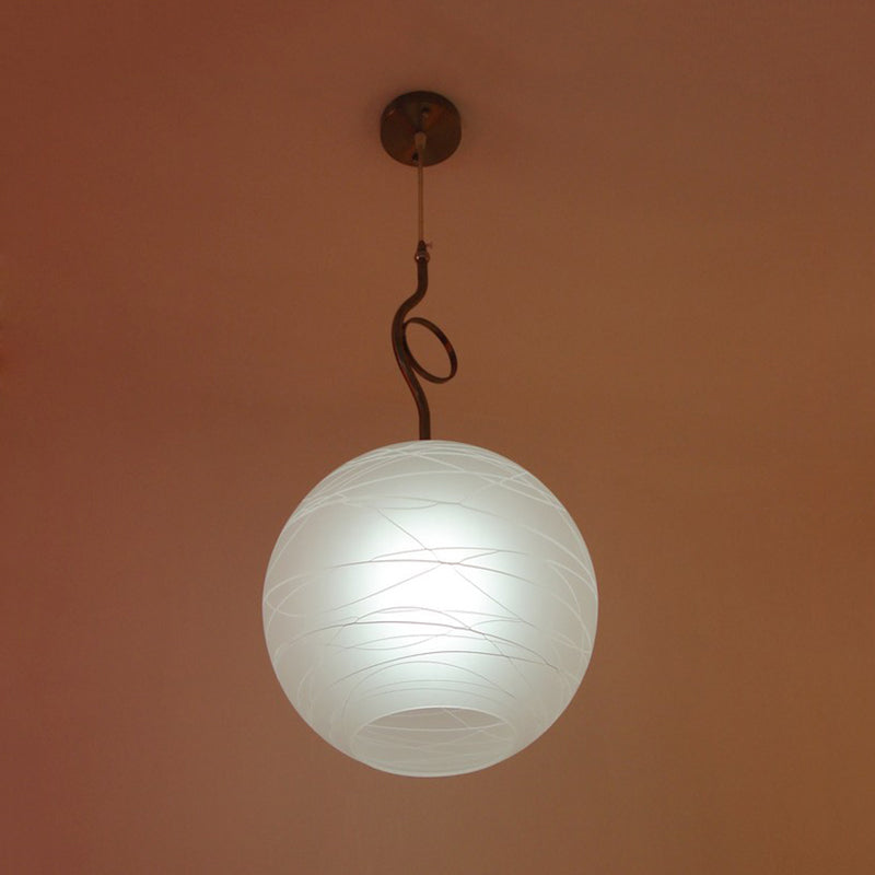 White Glass Ceiling Pendant Lamp - Modern Global Hanging Light Kit with 1 Bulb for Bedroom