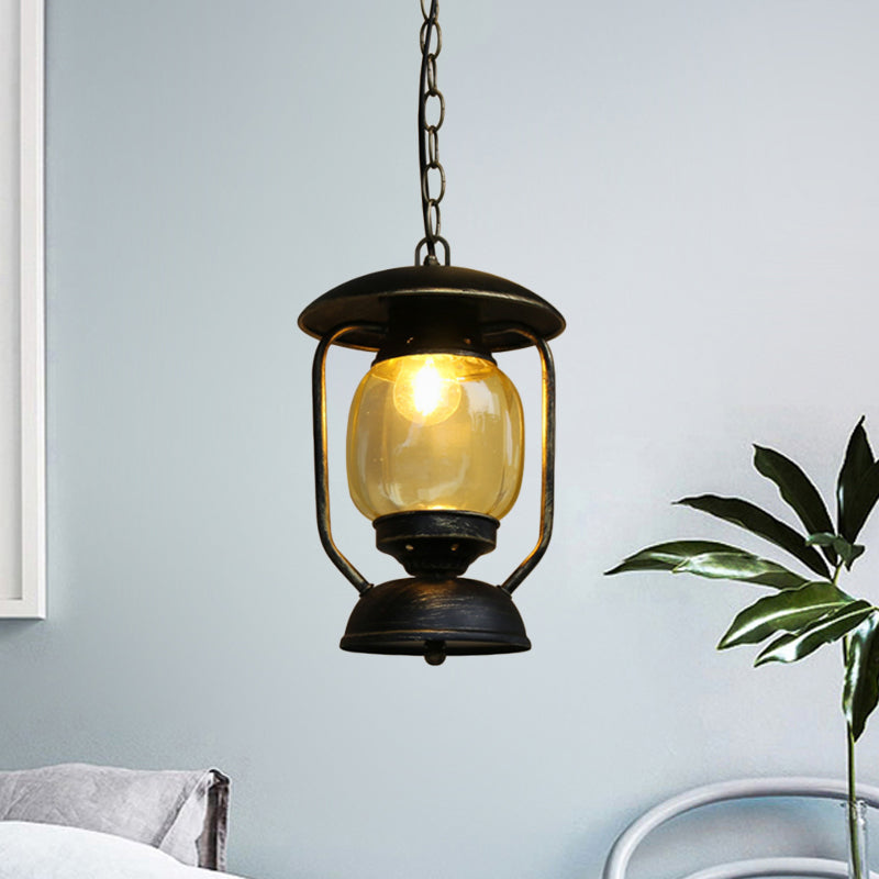 Coastal Brass/Bronze Kerosene Glass Pendant Light - Yellow 1-Light Metal Ceiling Fixture Brass