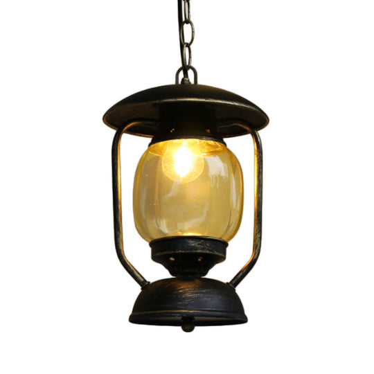 Coastal Brass/Bronze Metal Hanging Pendant Light with Yellow Glass - Kerosene Corridor Ceiling Lighting Fixture