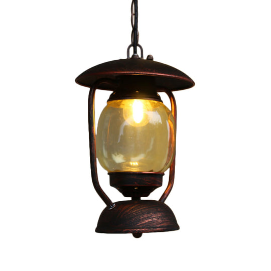 Coastal Brass/Bronze Metal Hanging Pendant Light with Yellow Glass - Kerosene Corridor Ceiling Lighting Fixture