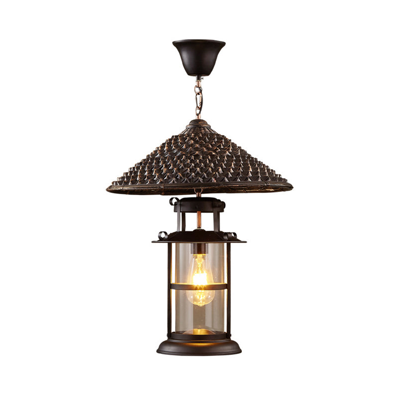 Retro Cylinder Clear Glass Ceiling Fixture with Metal Shade - Head Suspension Lighting in Black