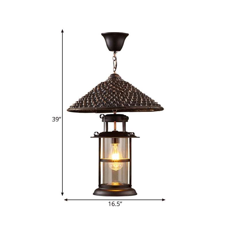 Retro Cylinder Clear Glass Ceiling Fixture with Metal Shade - Head Suspension Lighting in Black