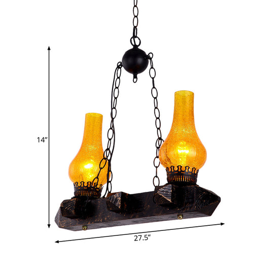 Sarah - Farm Yellow Crackle Glass 2 Heads Dining Room Pendant Lighting Fixture