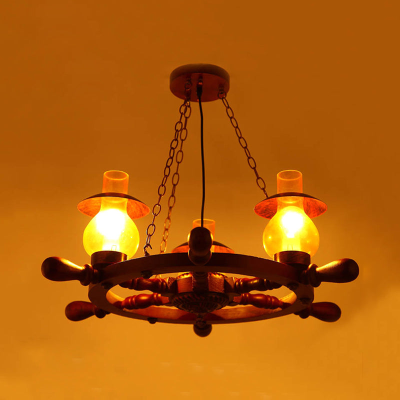 Raegan - Industrial 3 Heads Ceiling Chandelier Industrial Dining Room Wood Pendant Light with Vase Yellow Glass Shade