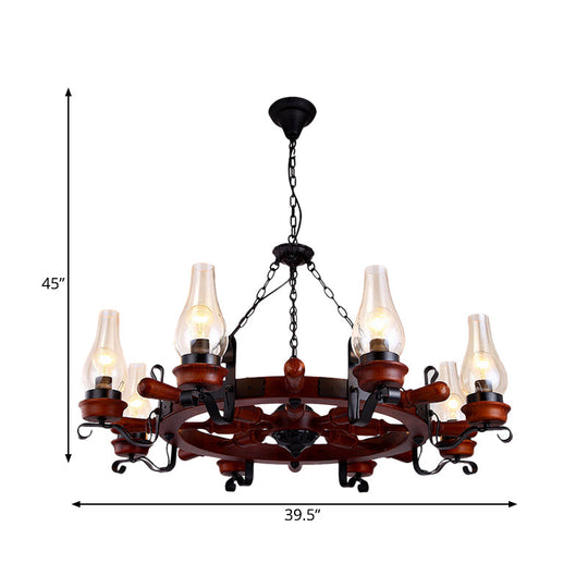 Alamak - 6/8-Light Drop Pendant Factory Vase Clear Glass Chandelier Light Fixture With Wood Rudder