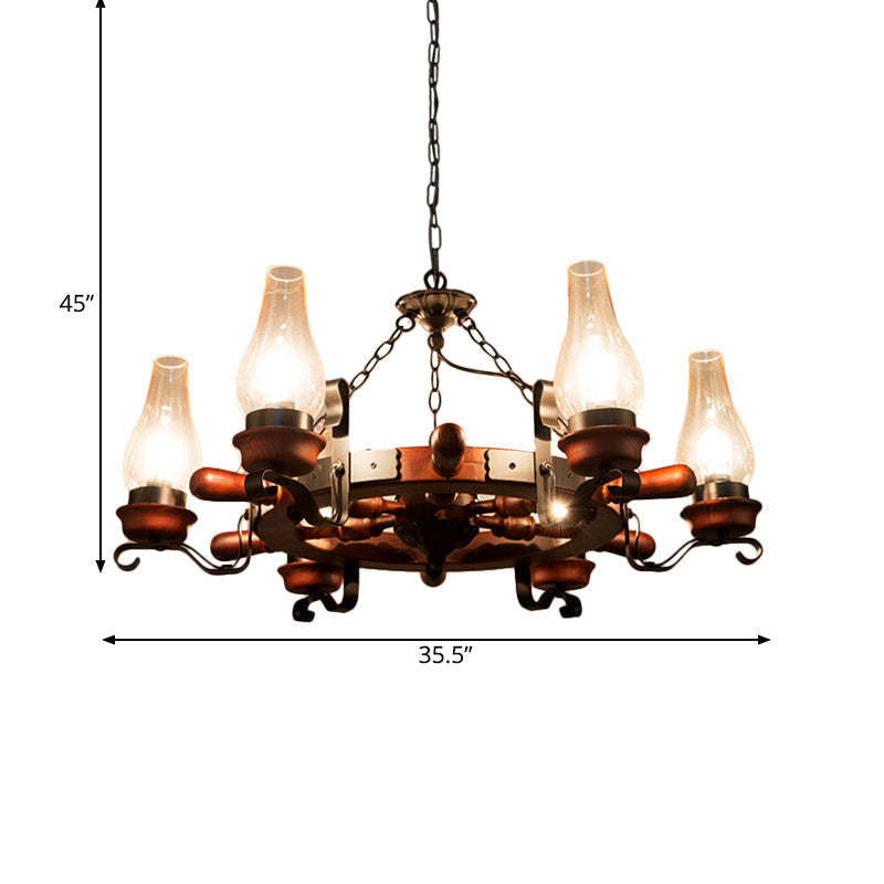 Alamak - 6/8-Light 6/8-Light Drop Pendant Factory Vase Clear Glass Chandelier Light Fixture with Wood Rudder in Brown