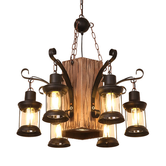 Emily - Clear Glass Chandelier: Farmhouse 6-Light Lantern Dining Room Lamp