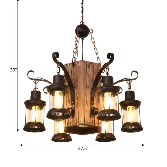 Emily - Clear Glass Chandelier: Farmhouse 6-Light Lantern Dining Room Lamp