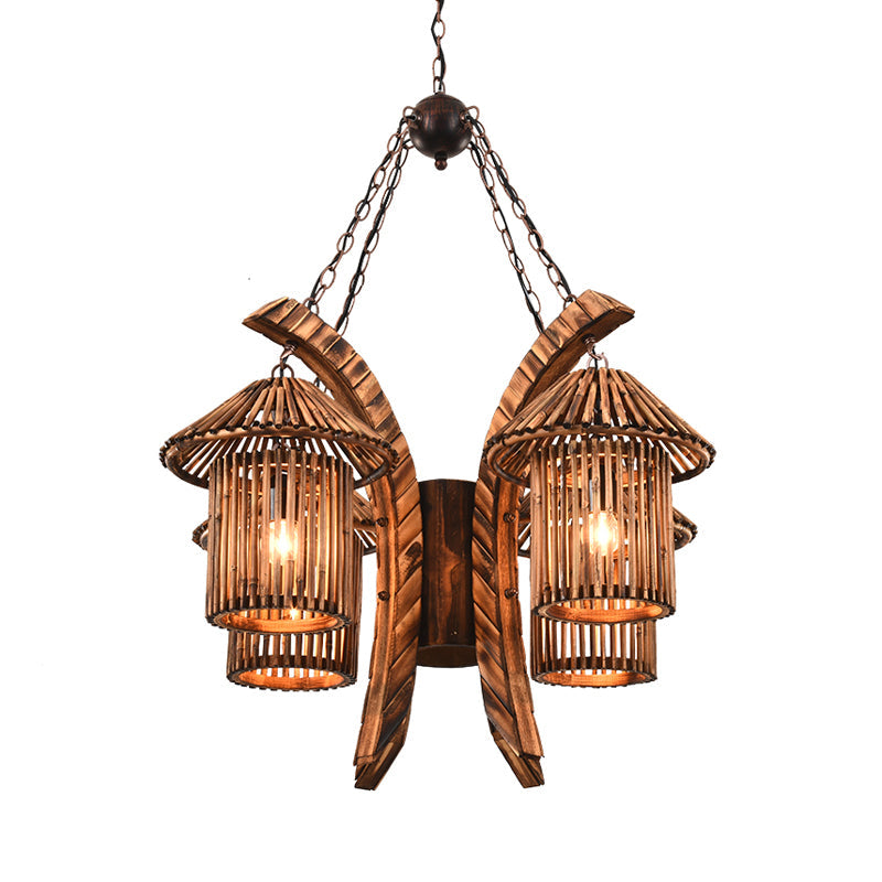 Bianca - Rustic Chandelier Light: 4-Lights Wood Lantern Pendant for Dining Room