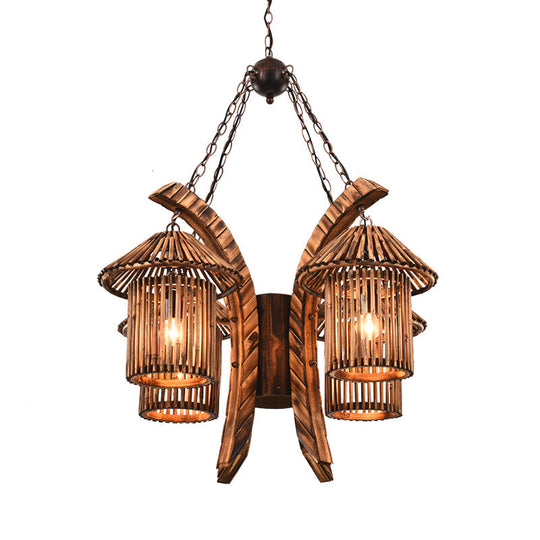 Bianca - Rustic Chandelier Light: 4-Lights Wood Lantern Pendant for Dining Room