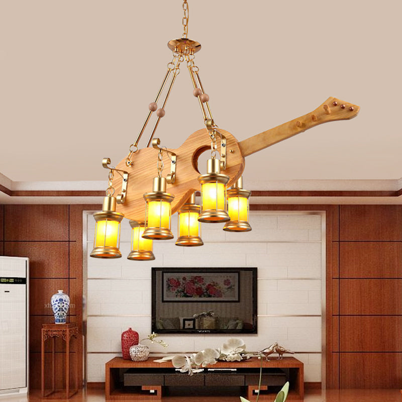 Orange Glass Island Pendant Light W/ Fish/Guitar Design - Farm Gold Kerosene Hanging Lamp Kit