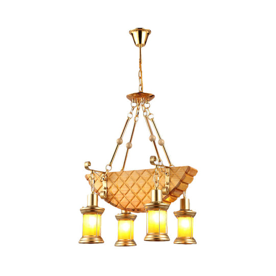 Orange Glass Island Pendant Light W/ Fish/Guitar Design - Farm Gold Kerosene Hanging Lamp Kit