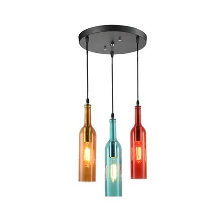 Industrial Wine Bottle Glass Pendant Lamp With 3 Hanging Lights In Black - Bar Lighting Fixture /