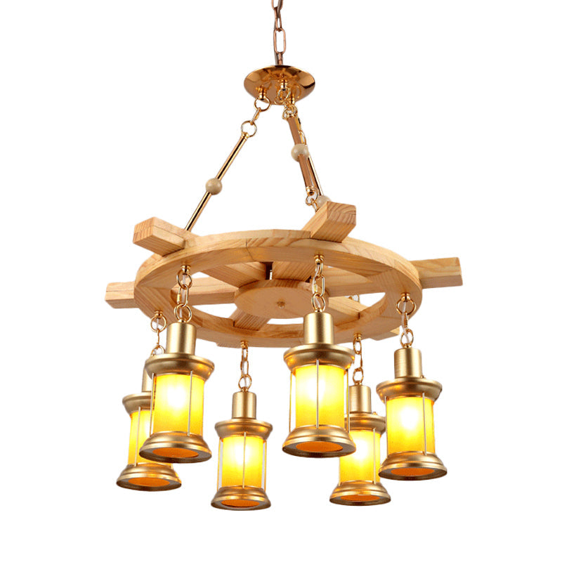 Noemi - 6-Light Industrial Pendant Chandelier Lamp with Wood Rudder Deco