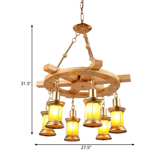 Noemi - 6-Light Industrial Pendant Chandelier Lamp with Wood Rudder Deco