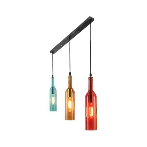 Industrial Wine Bottle Glass Pendant Lamp With 3 Hanging Lights In Black - Bar Lighting Fixture /