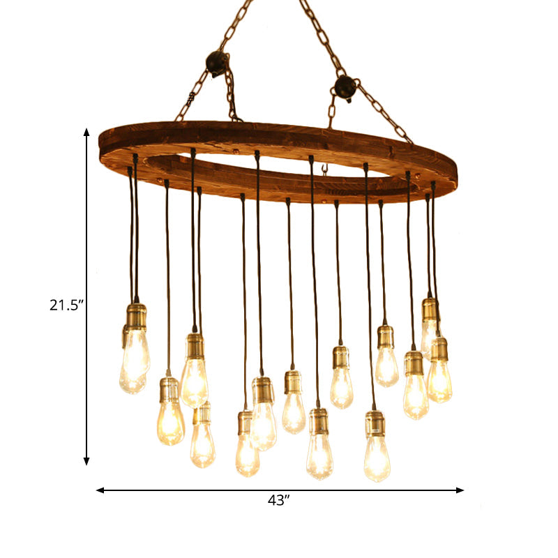 Carlotta - Vintage Metal Exposed Bulb Chandelier Lighting Fixture Vintage 15 Lights Restaurant Suspension Lamp with Wood Oval Beam