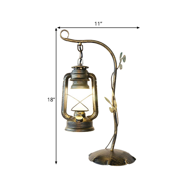 Brass Table Lamp With Frosted Glass Shade - Kerosene Inspired Design Bedroom Desk Lighting