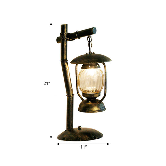 Factory Clear Glass Kerosene Bedroom Desk Light: 1-Light Brass Finish Table Lamp With Metal Angled