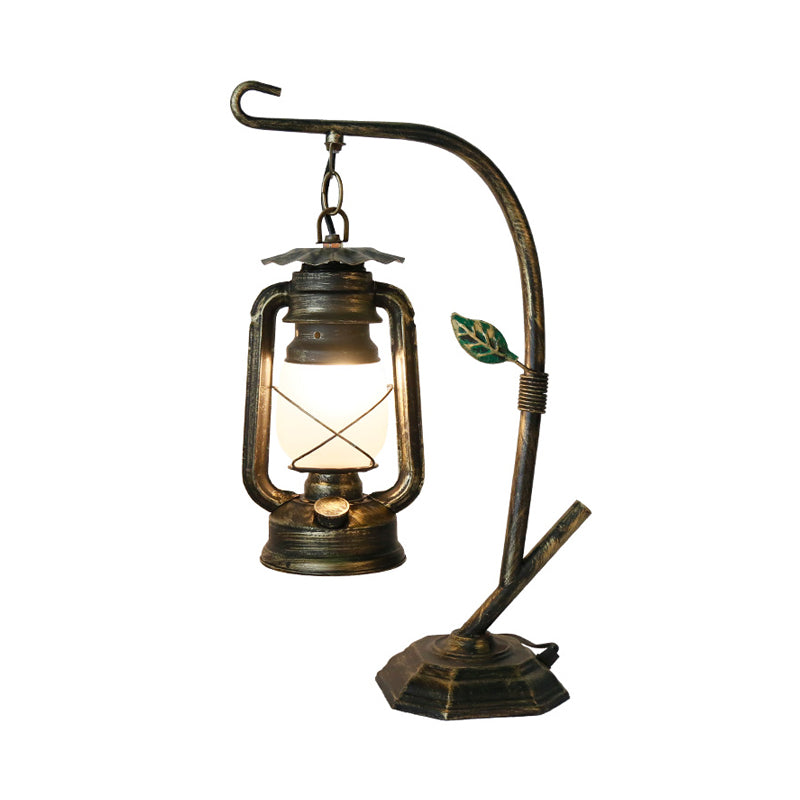 Table Light With Metal Base - Brass/Copper Kerosene Design Opal Glass Shade Bedroom Desk Lighting