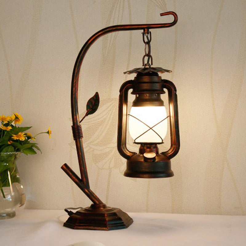 Table Light With Metal Base - Brass/Copper Kerosene Design Opal Glass Shade Bedroom Desk Lighting