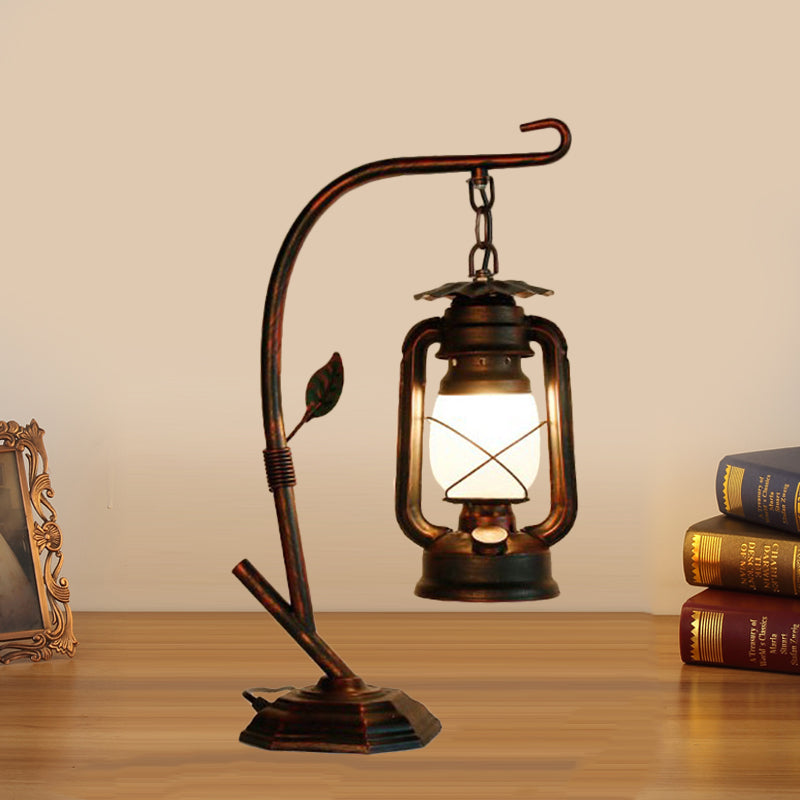 Table Light With Metal Base - Brass/Copper Kerosene Design Opal Glass Shade Bedroom Desk Lighting