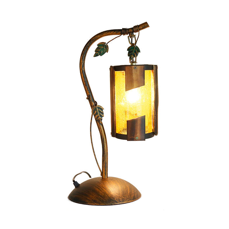 Farmhouse Brass Finish Desk Lamp With Yellow Crackle Glass Shade And Metal Branch Arm