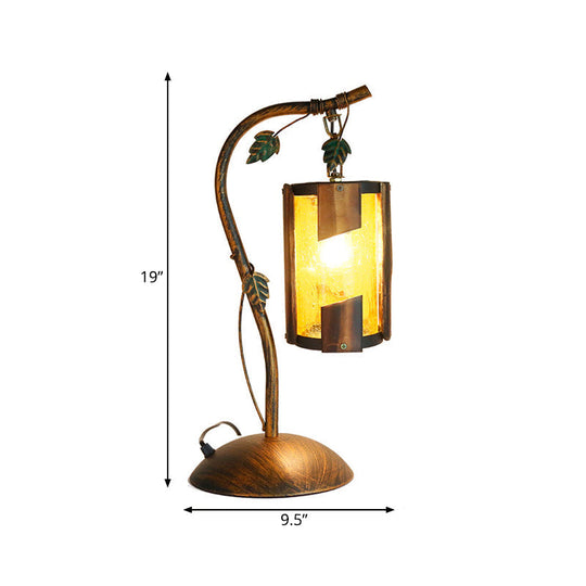 Farmhouse Brass Finish Desk Lamp With Yellow Crackle Glass Shade And Metal Branch Arm