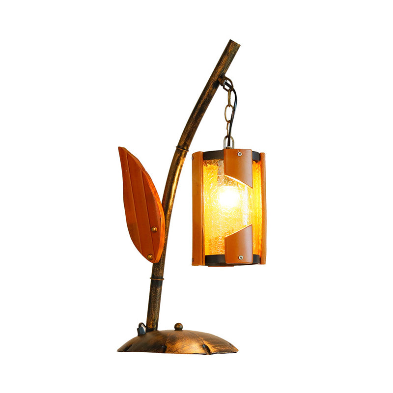 Yellow Crackle Glass Farm Style Desk Lamp