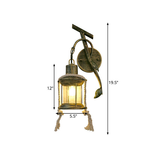 Brass Wall Mount Metallic Kerosene Sconce With Leaf Design - 1 Light For Warehouse