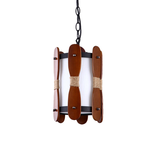 Industrial Wood Ceiling Lamp with Cream Glass Shade