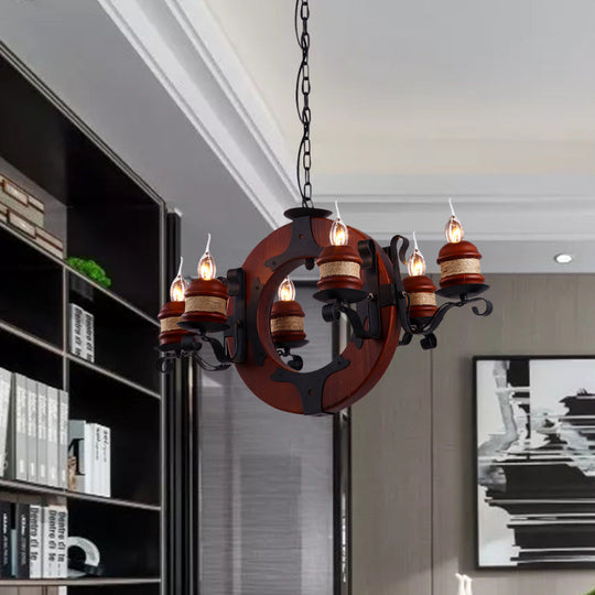 Juliette - 6-Light Vintage Brown Wood Chandelier: Rustic Pendant Lighting