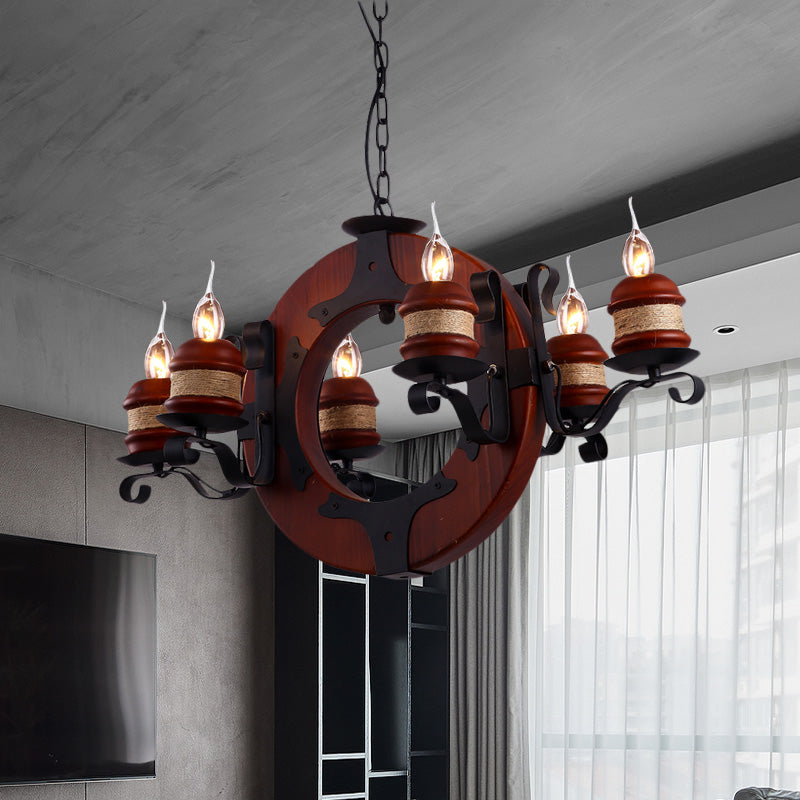 Juliette - 6-Light Vintage Brown Wood Chandelier: Rustic Pendant Lighting