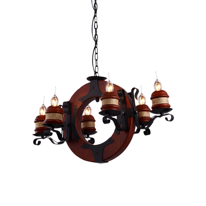 Juliette - 6-Light Vintage Brown Wood Chandelier: Rustic Pendant Lighting