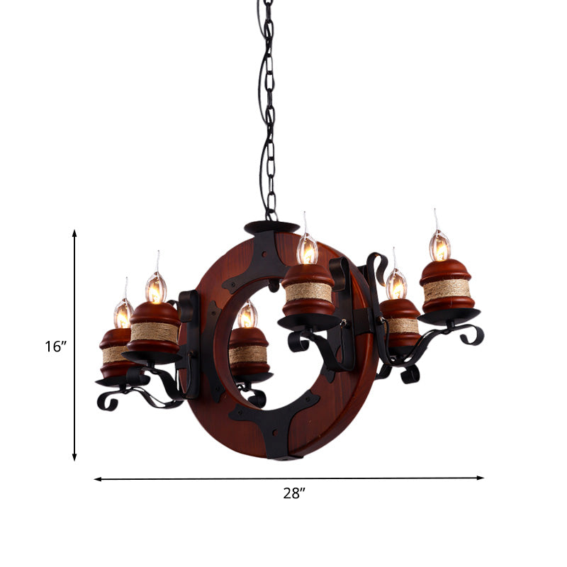 Juliette - 6-Light Vintage Brown Wood Chandelier: Rustic Pendant Lighting