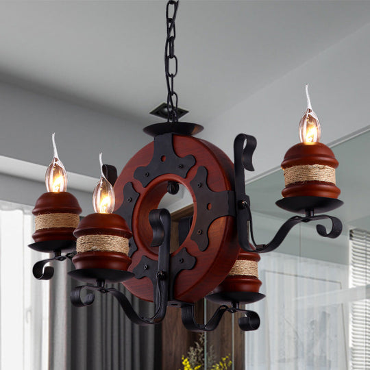 Juliette - 6-Light Vintage Brown Wood Chandelier: Rustic Pendant Lighting