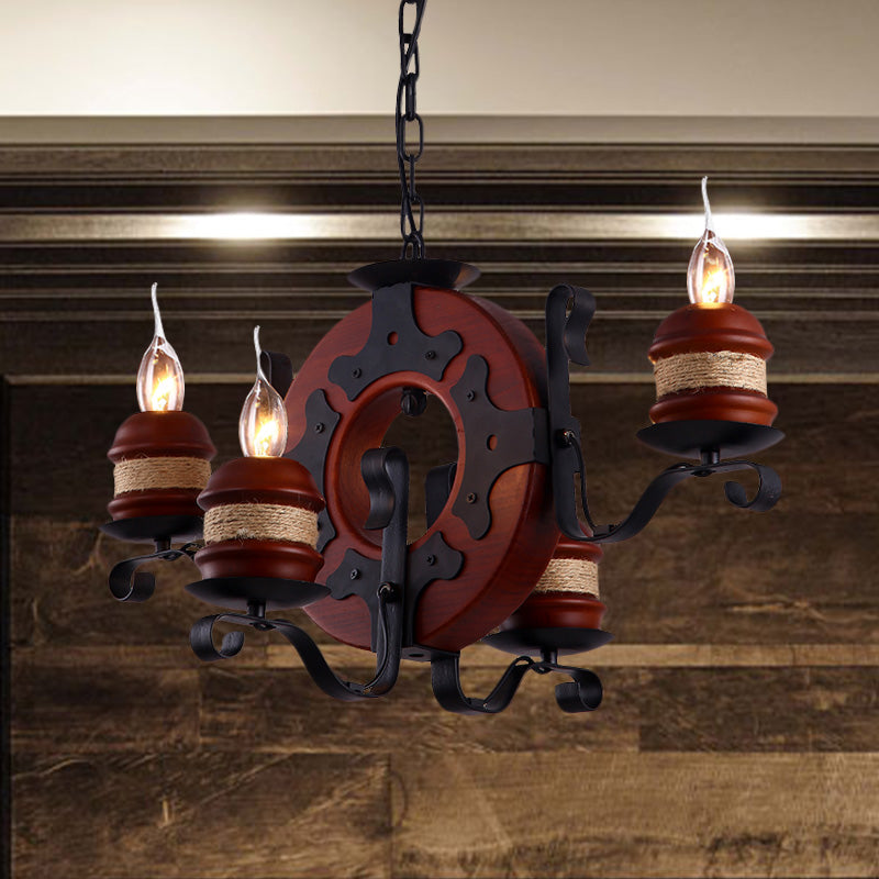 Juliette - 6-Light Vintage Brown Wood Chandelier: Rustic Pendant Lighting