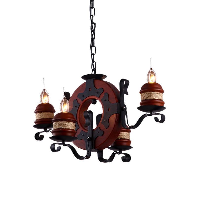 Juliette - 6-Light Vintage Brown Wood Chandelier: Rustic Pendant Lighting