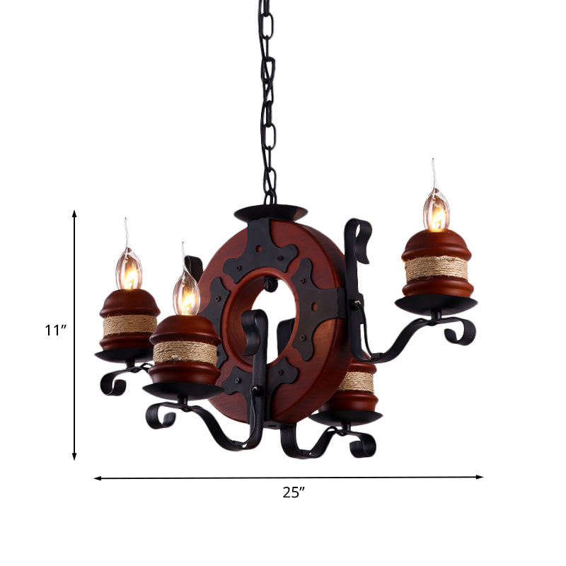 Juliette - 6-Light Vintage Brown Wood Chandelier: Rustic Pendant Lighting