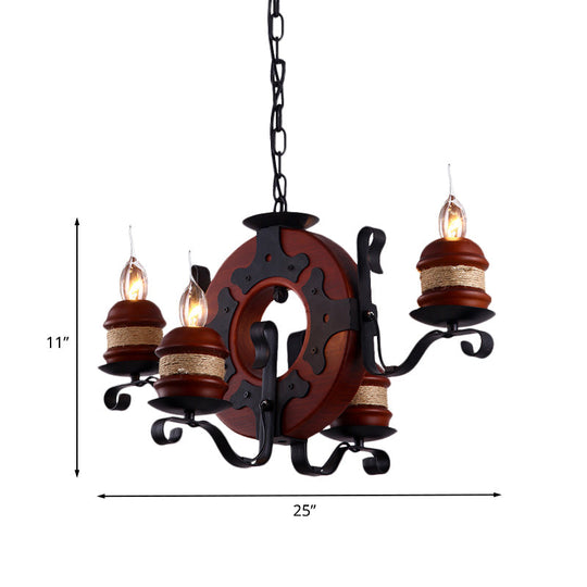 Juliette - 6-Light Vintage Brown Wood Chandelier: Rustic Pendant Lighting